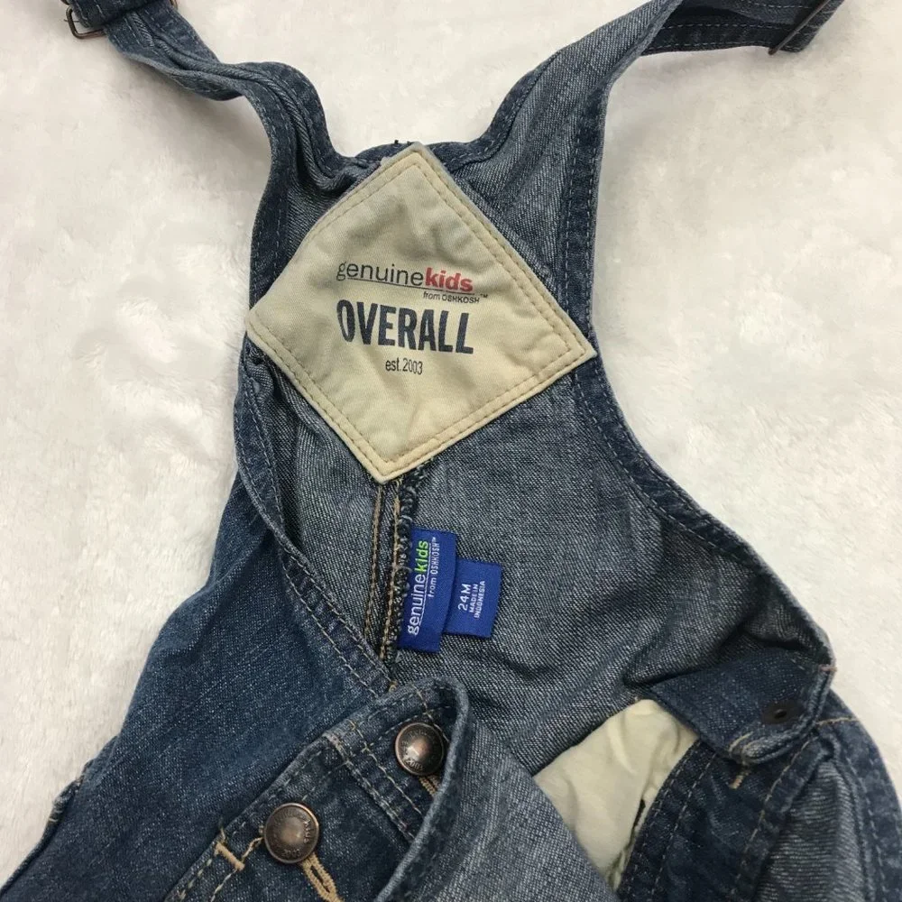 Genuine Kids by OshKosh 100% Cotton Denim Bib Overall‎ Shorts Unisex Kids 24M